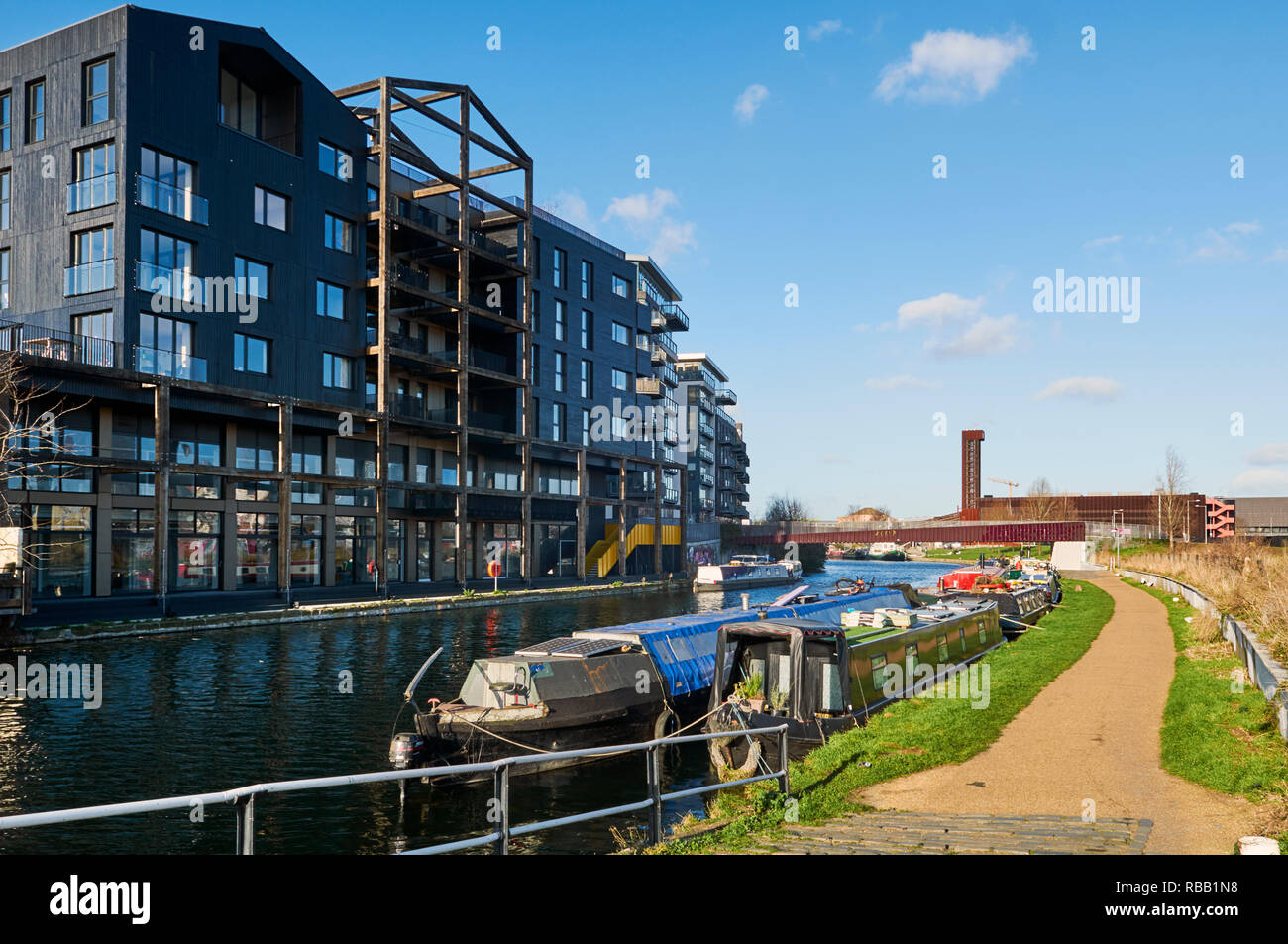 New apartments on the River Lea south of Hackney Wick, East London UK