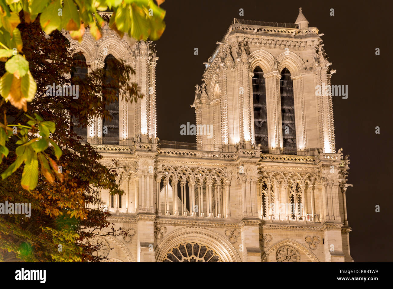 summertime at Notre dame cathedral in Paris Stock Photo
