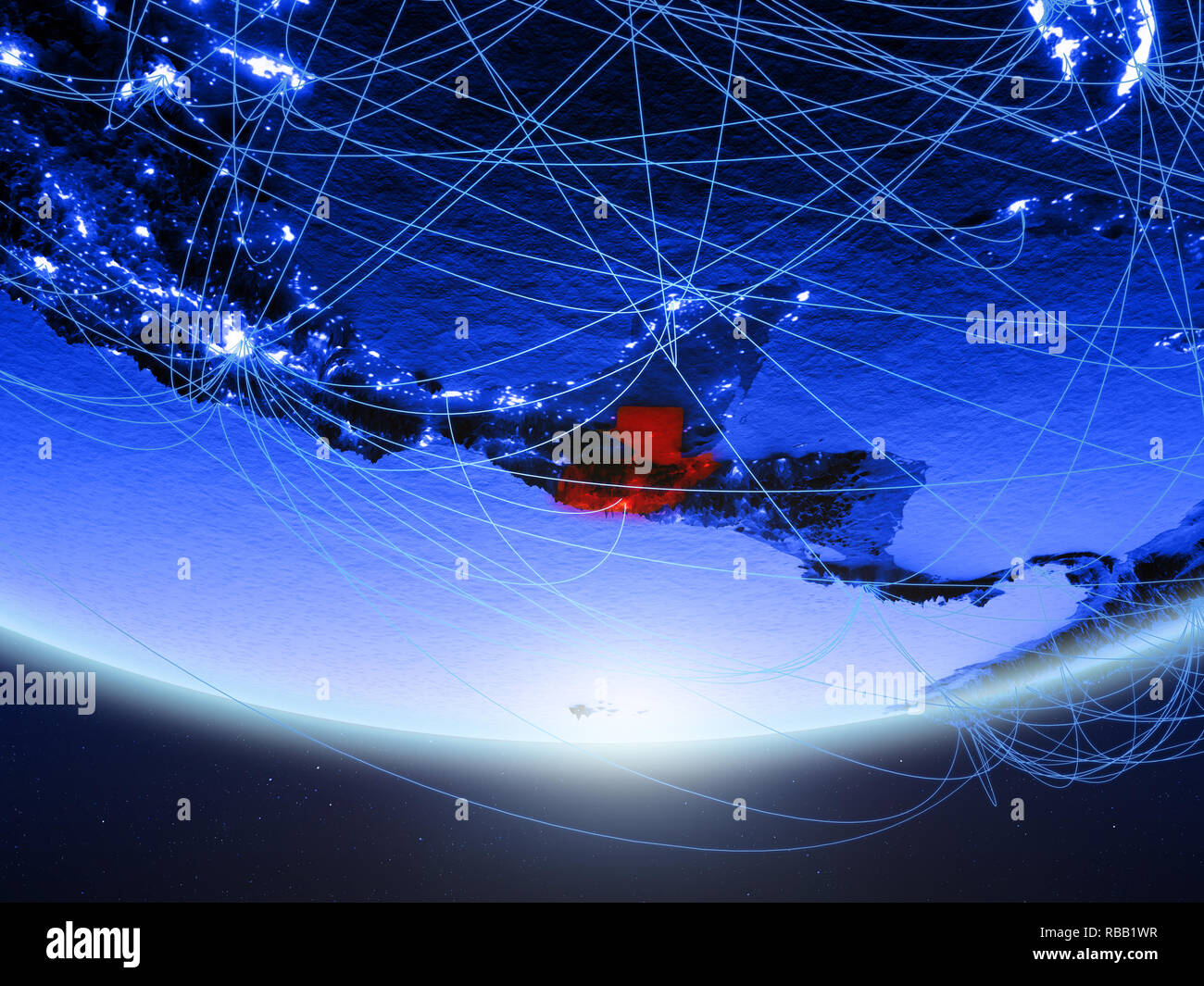 Guatemala on green model of planet Earth with network representing blue ...
