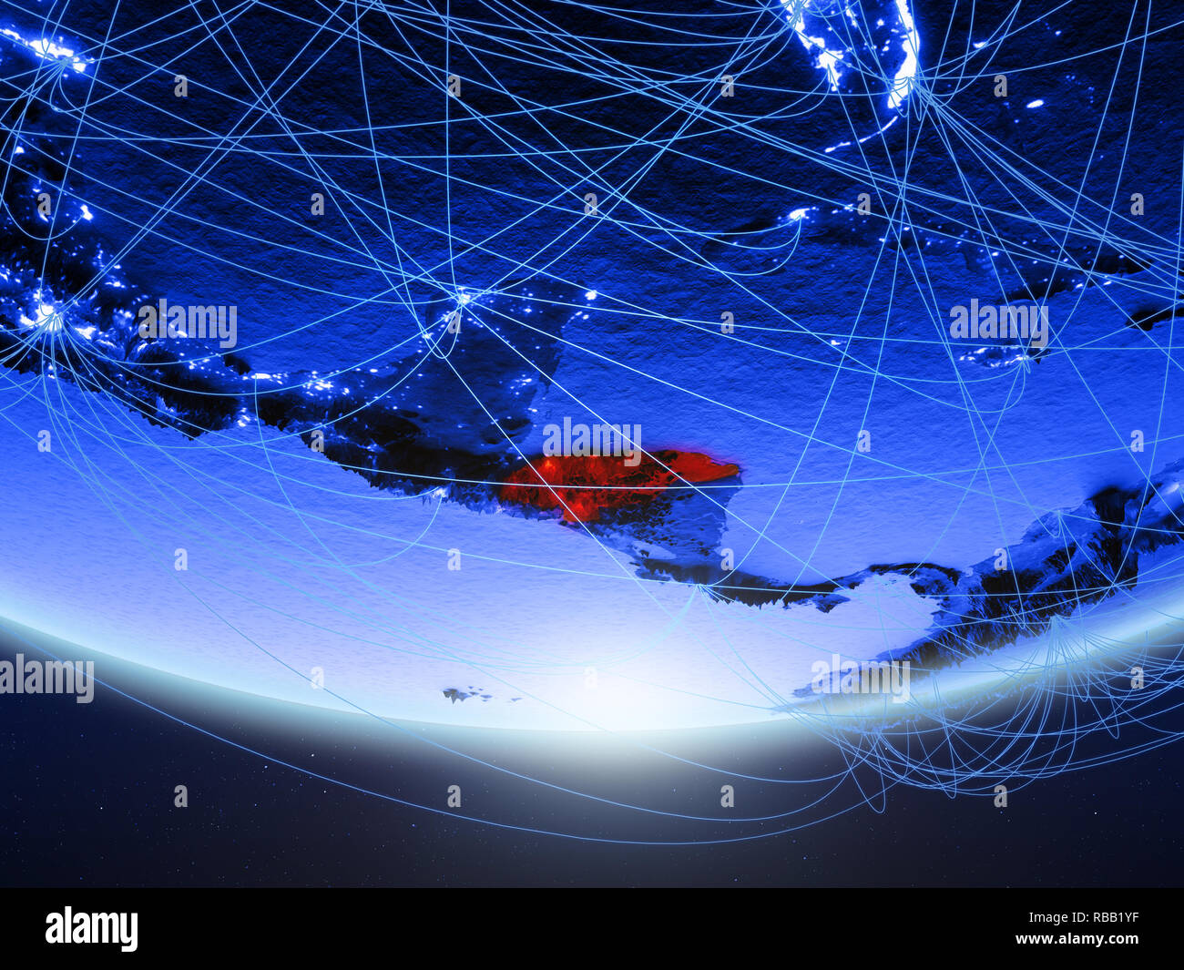 Honduras on green model of planet Earth with network representing blue ...