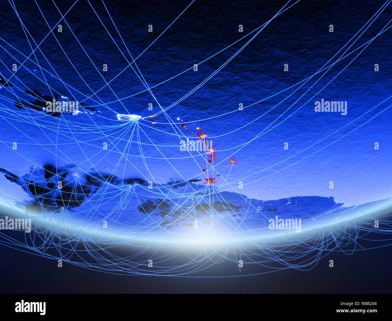 Caribbean on green model of planet Earth with network representing blue ...