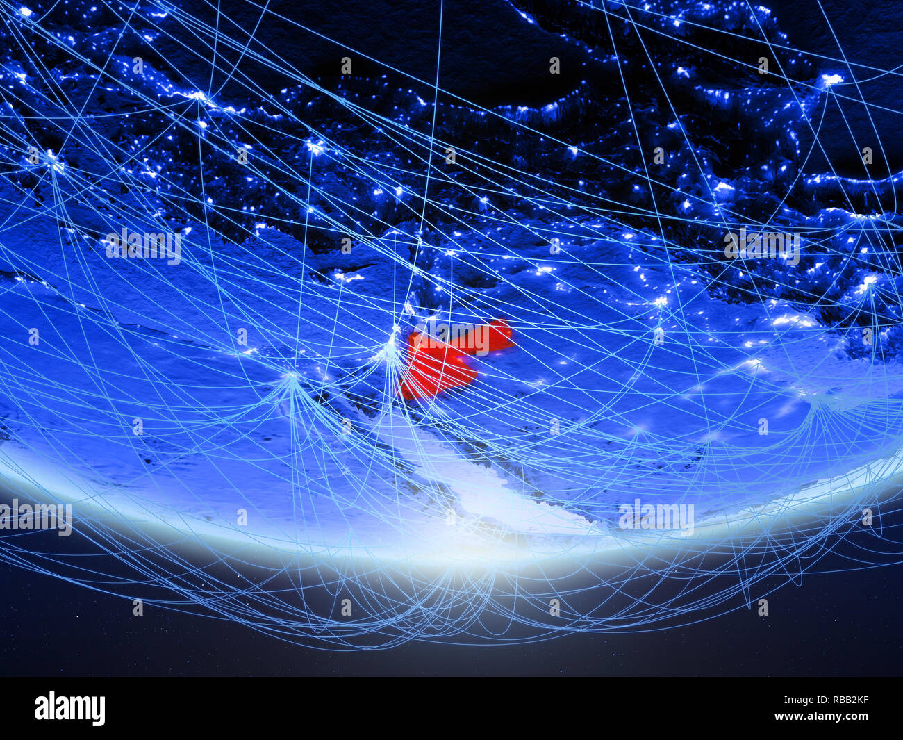 Jordan on green model of planet Earth with network representing blue ...