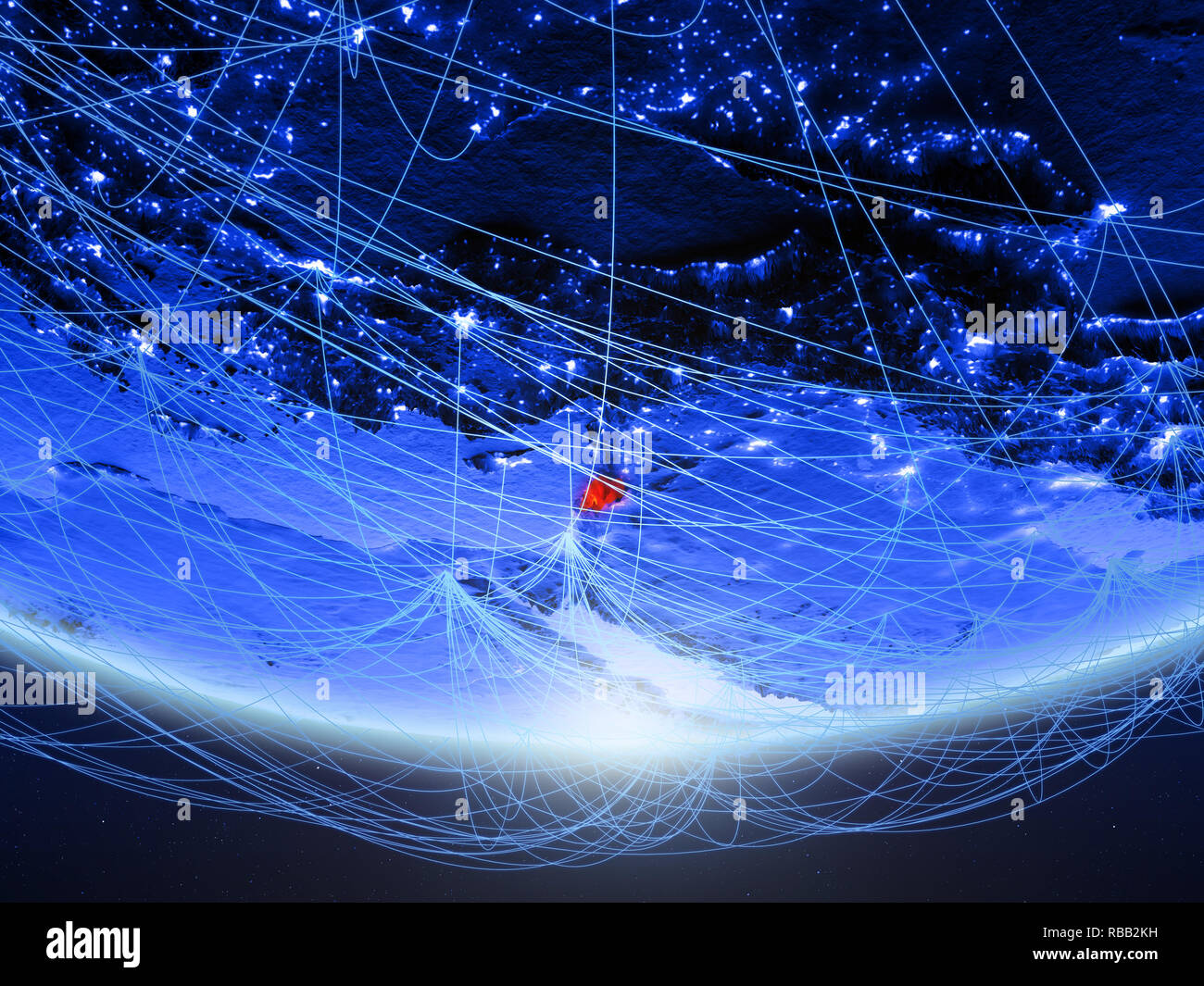 Lebanon on green model of planet Earth with network representing blue ...
