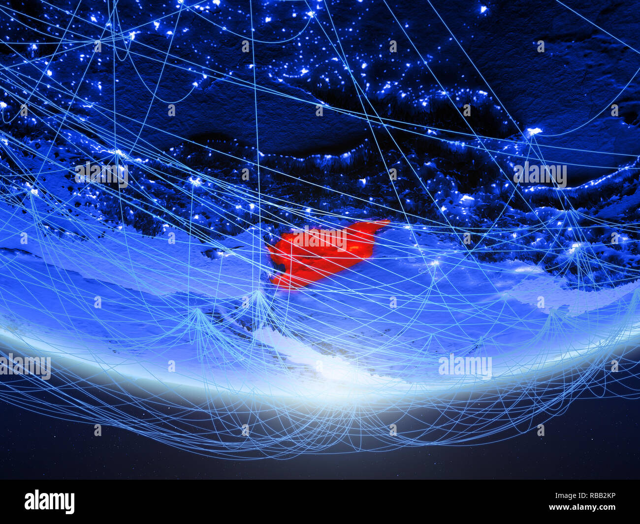 Syria on green model of planet Earth with network representing blue ...