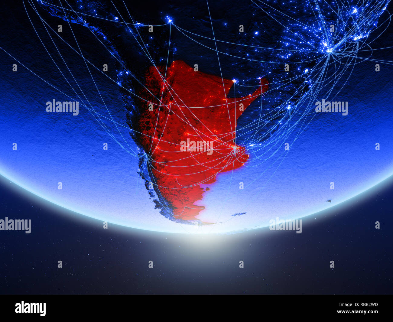 Argentina on green model of planet Earth with network representing blue ...