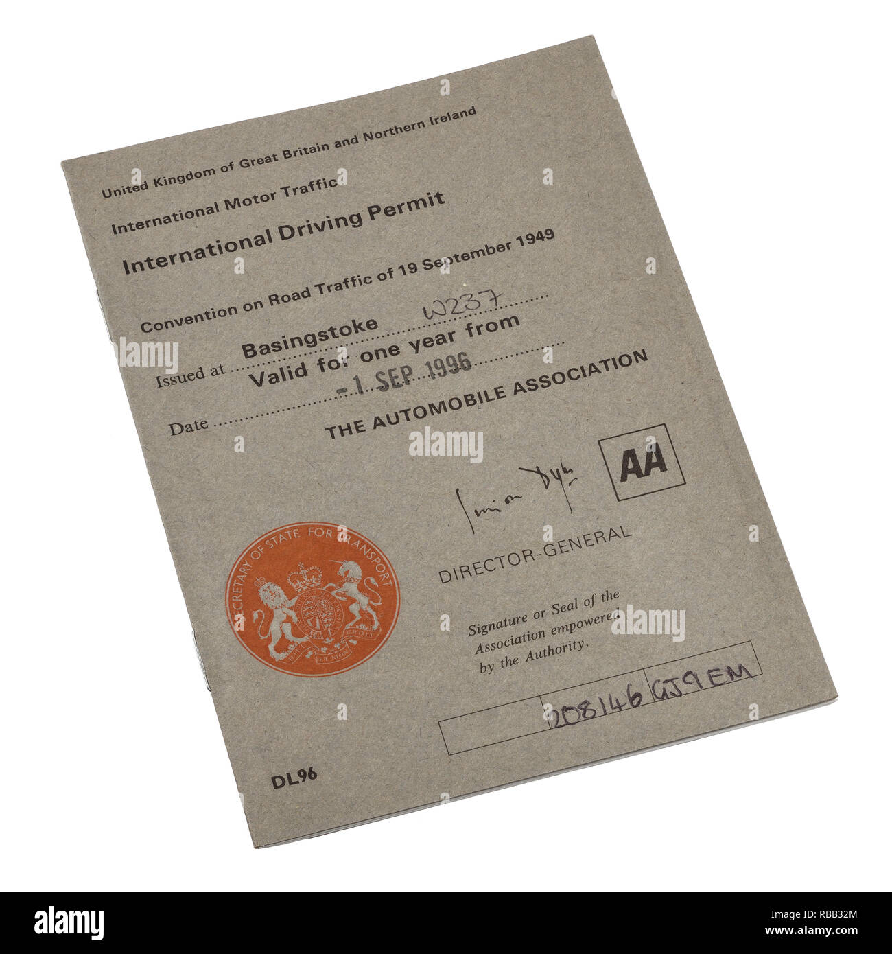 An International Driving Permit issued by The Automobile Association in 1996 Stock Photo