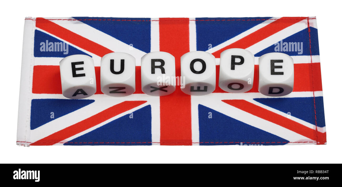 The word Europe spelled out on a Union Jack flag Stock Photo