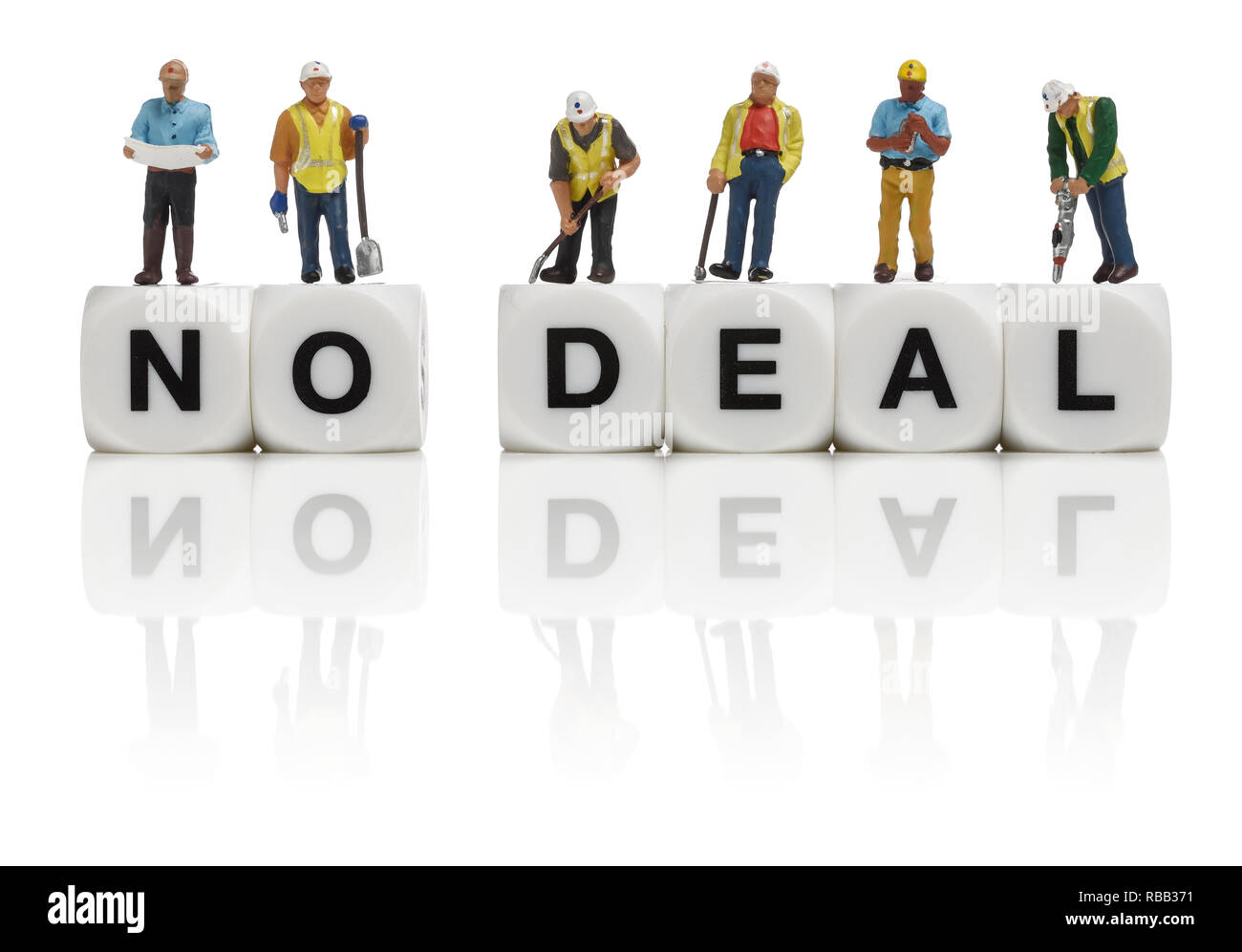 Construction workers and the words No Deal Stock Photo