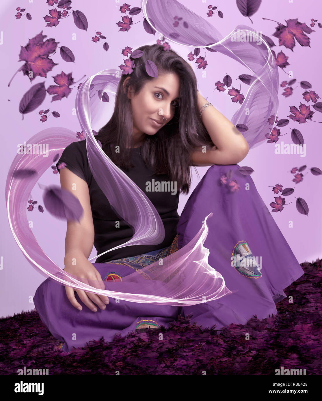 Arabian Nights with a pretty princess in purple. Stock Photo