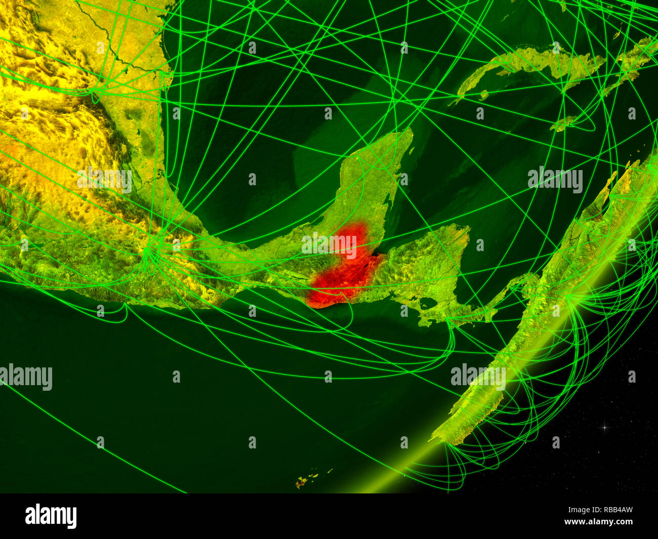 Guatemala on green model of planet Earth with network at night. Concept ...