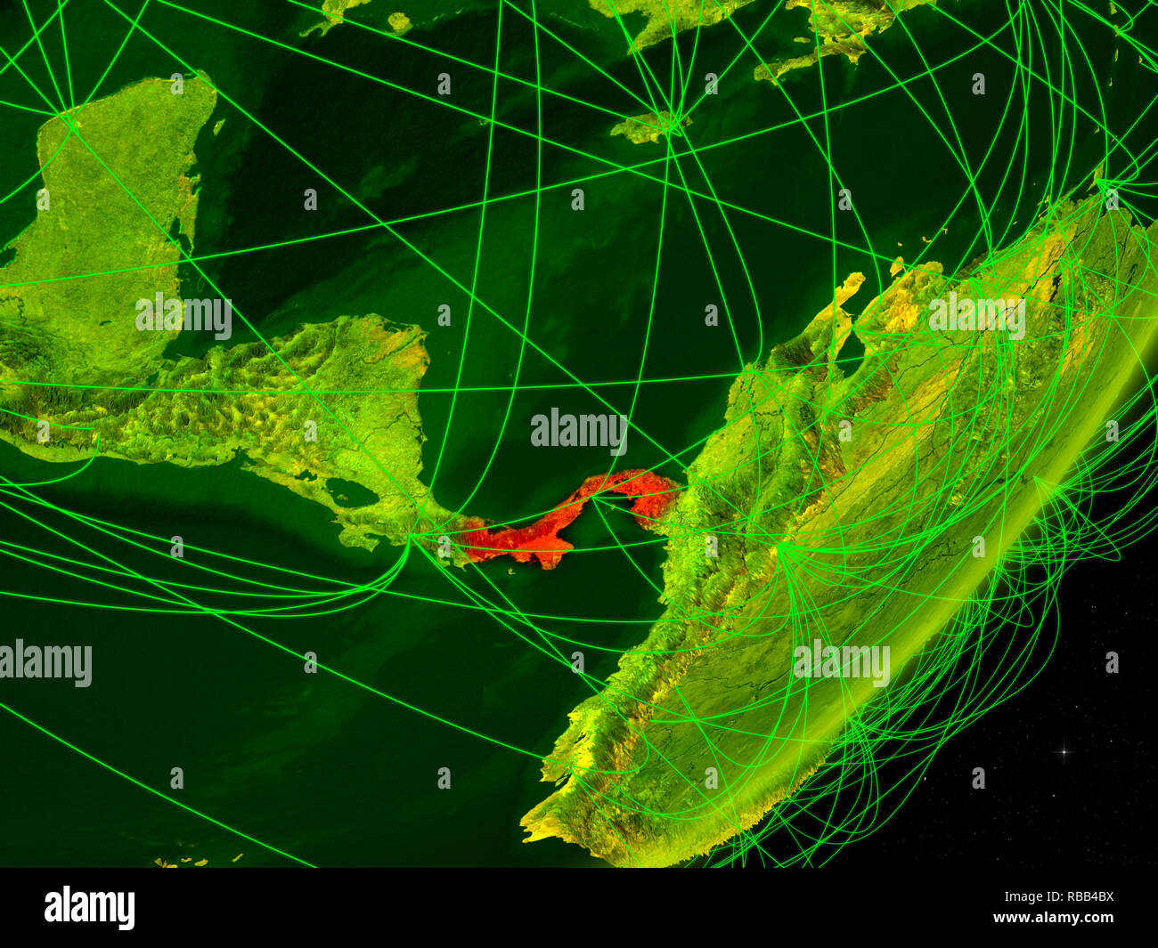 Panama on green model of planet Earth with network at night. Concept of ...
