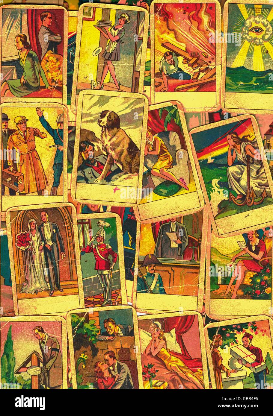 Vintage tarot cards. Fortunetelling with one of the most popular occult Tarot cards. Mystical cards Stock Photo
