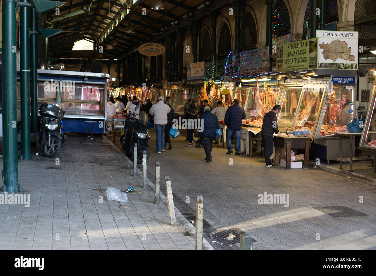 Central Market in Athens, a place where many Athenians buy their fresh produce, is a great place to visit to experience everyday life of Athenians. Stock Photo