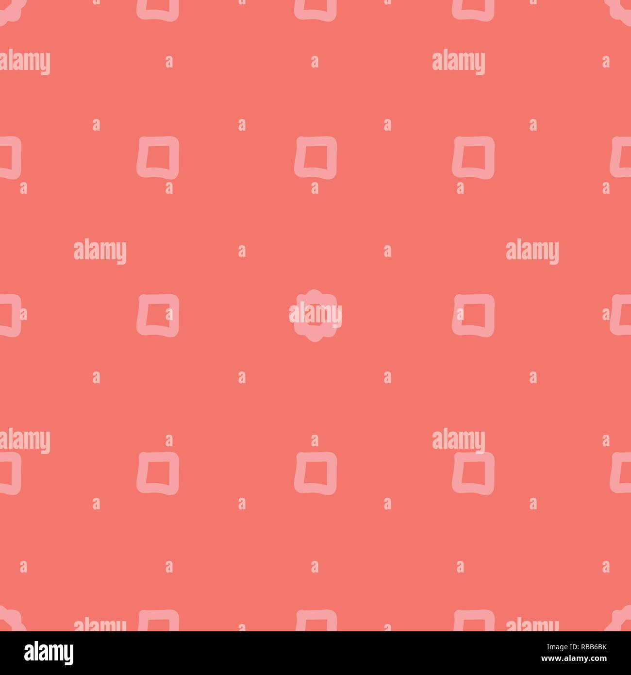 Creative vector illustration with hand drawn squars on coral color. Stock Vector