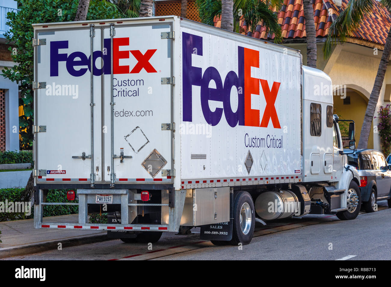 FedEx Custom Critical truck on Worth Avenue in Palm Beach, Florida. (USA) Stock Photo