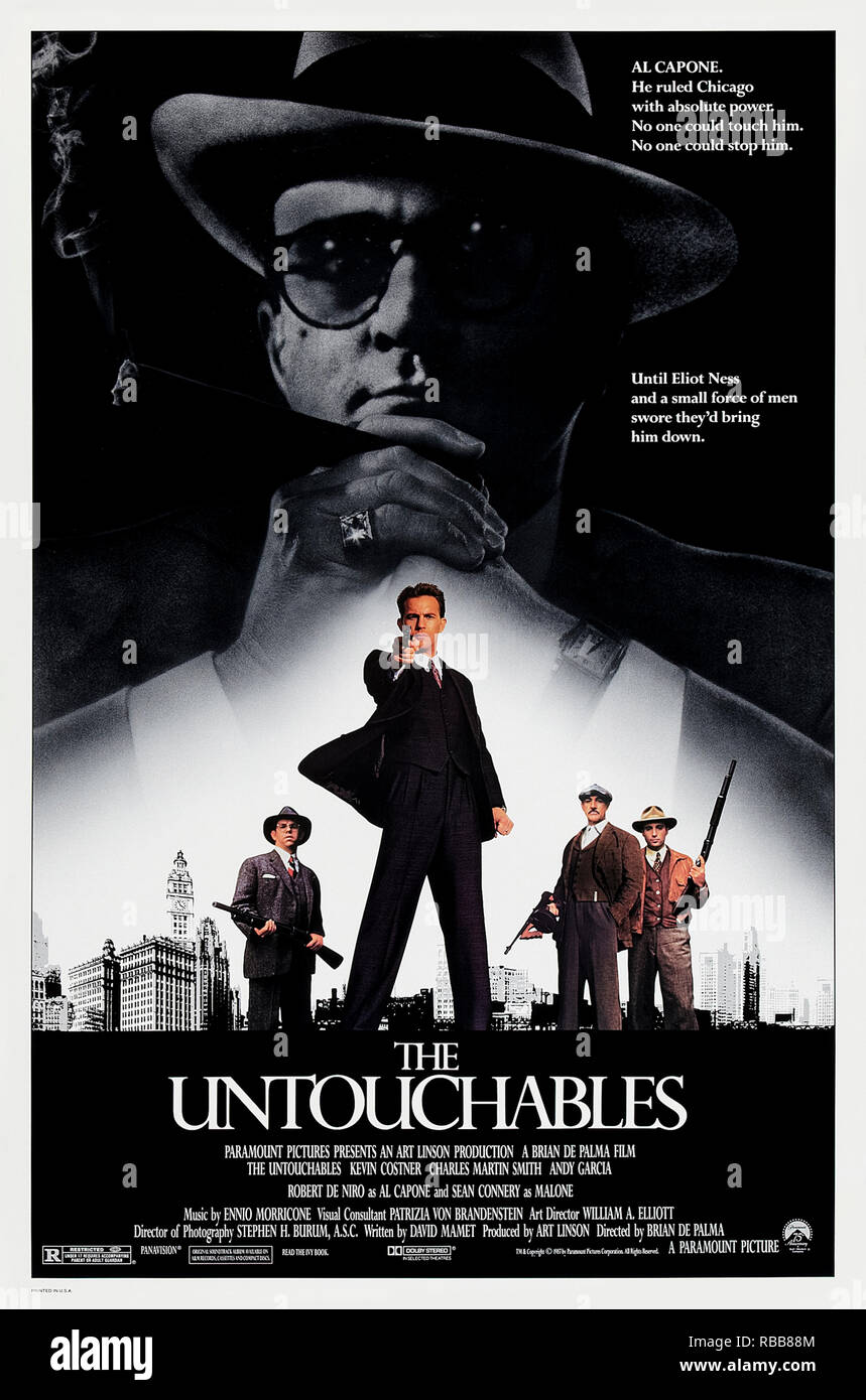 The Untouchables (1987) directed by Brian De Palma and starring Kevin Costner, Sean Connery, Robert De Niro and Andy Garcia. Agent Eliot Ness sets out to take down Al Capone in prohibition era Chicago. Stock Photo