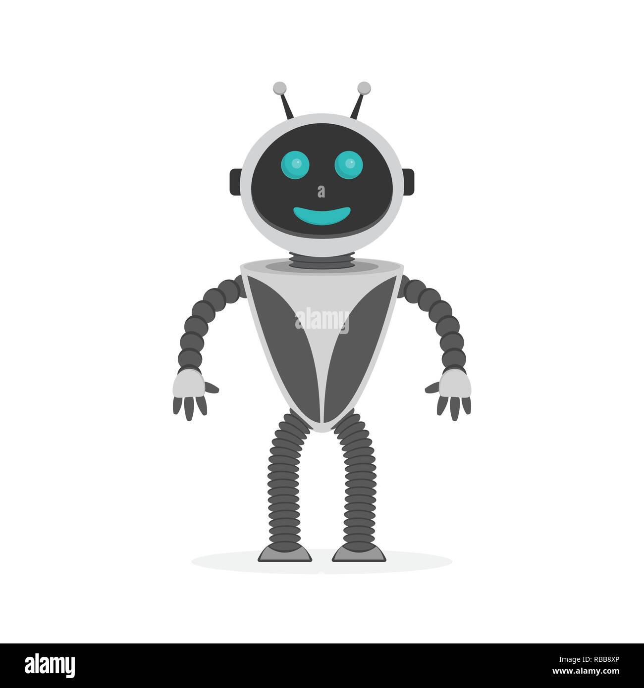 Happy robot in flat style. Vector illustration. Robot icon isolated Stock Vector