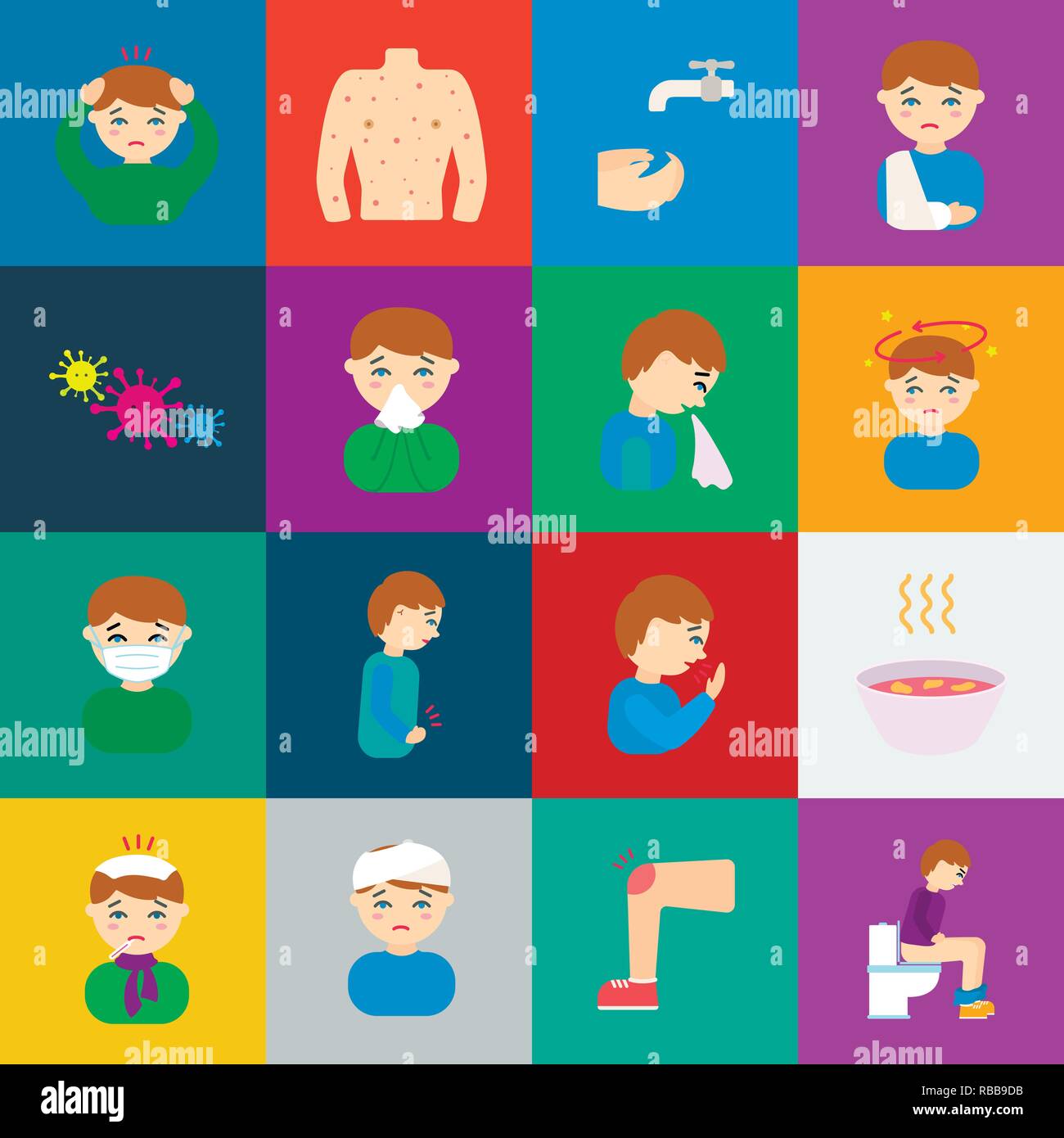 abdominal,art,cartoon,collection,cough,design,diarrhea,disease,diseased