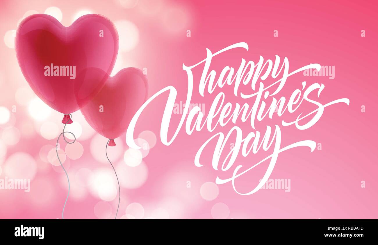 Valentines Day Lettering On Heart Balloon Background Vector Illustration Stock Vector Image 