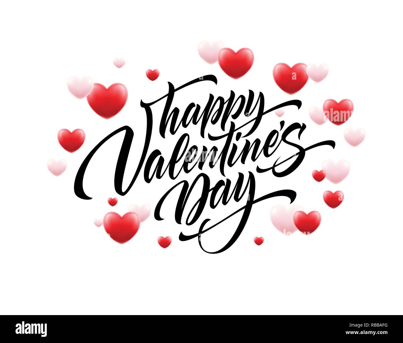 Lettering Happy Valentines Day. Greeting card template with typography text . Vector illustration Stock Vector