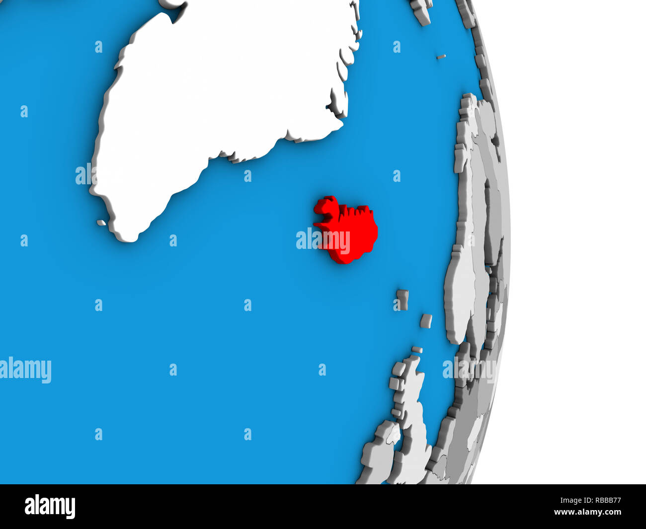 Iceland on simple political 3D globe. 3D illustration Stock Photo - Alamy