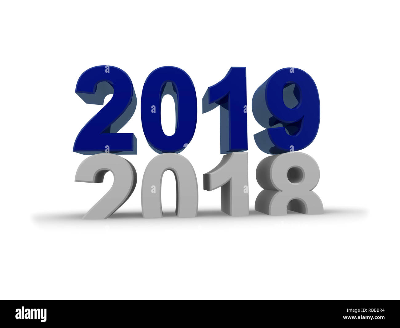New Year 2019 concept 3d image on a white background, 3d rendering Stock Photo