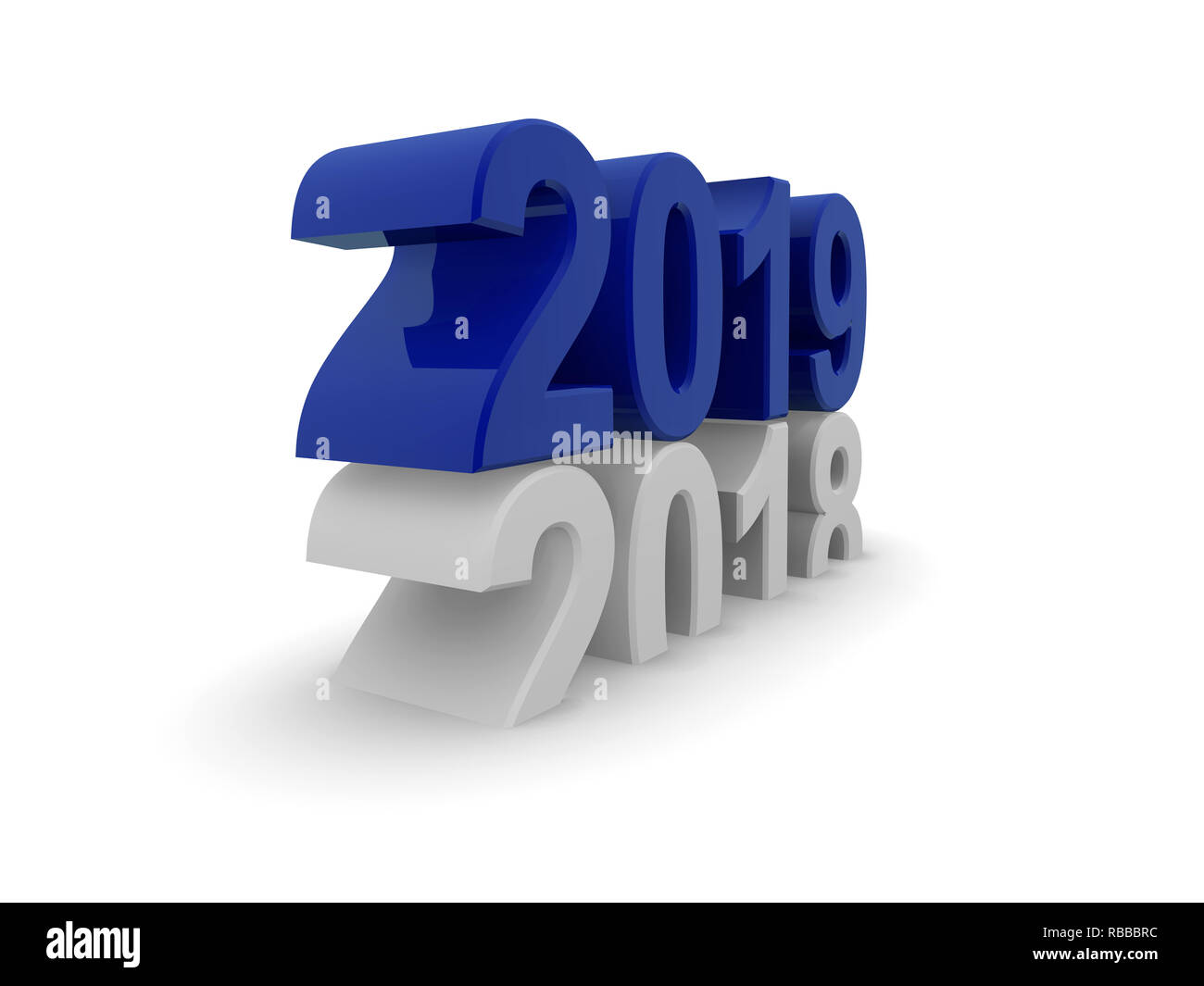 New Year 2019 concept 3d image on a white background, 3d rendering Stock Photo