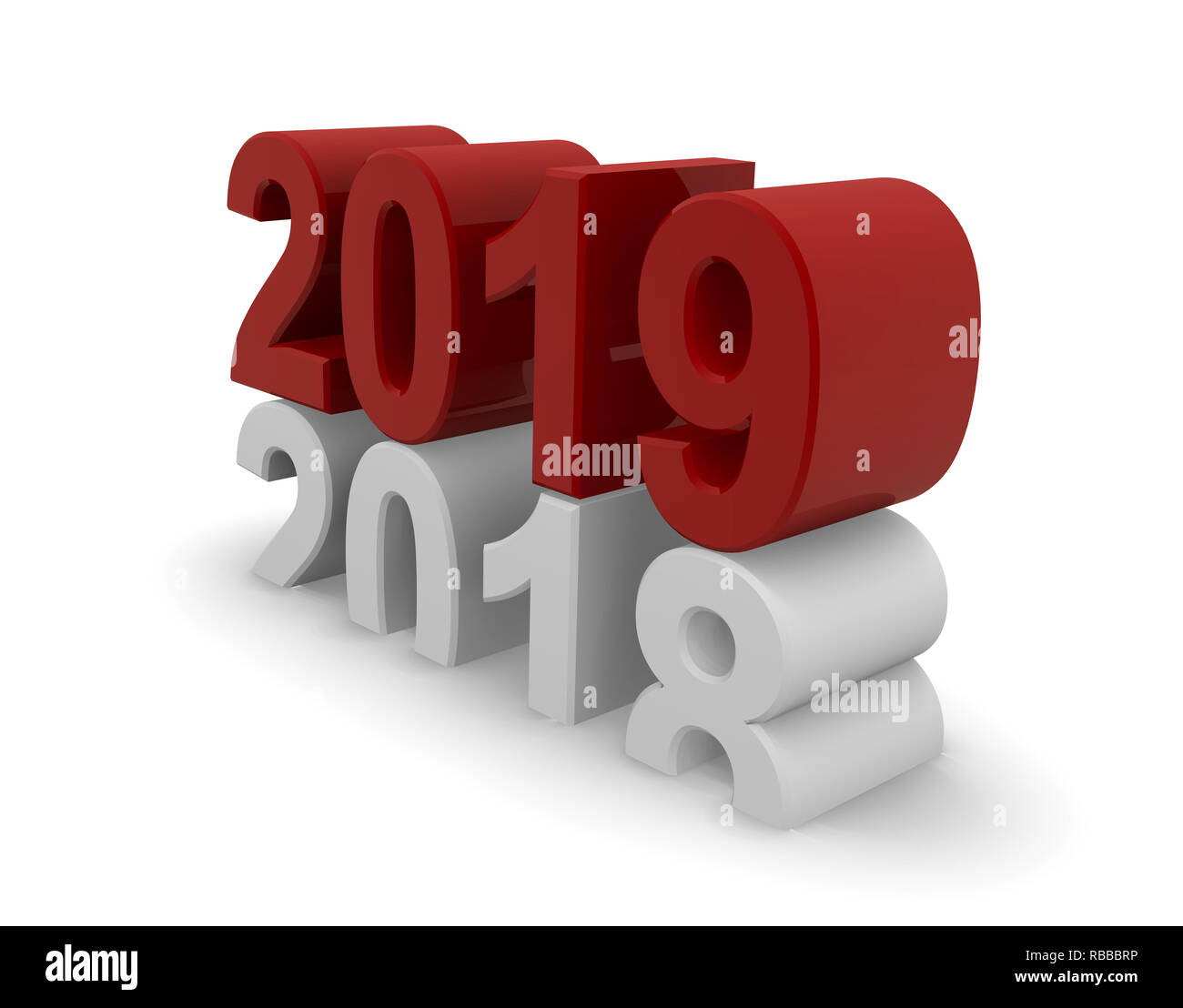 New Year 2019 concept 3d image on a white background, 3d rendering Stock Photo