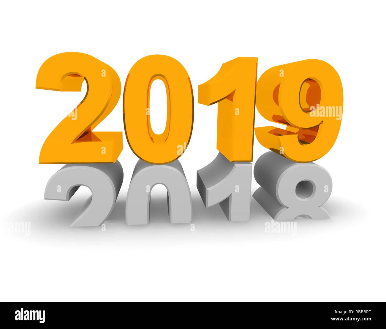 New Year 2019 concept 3d image on a white background, 3d rendering Stock Photo