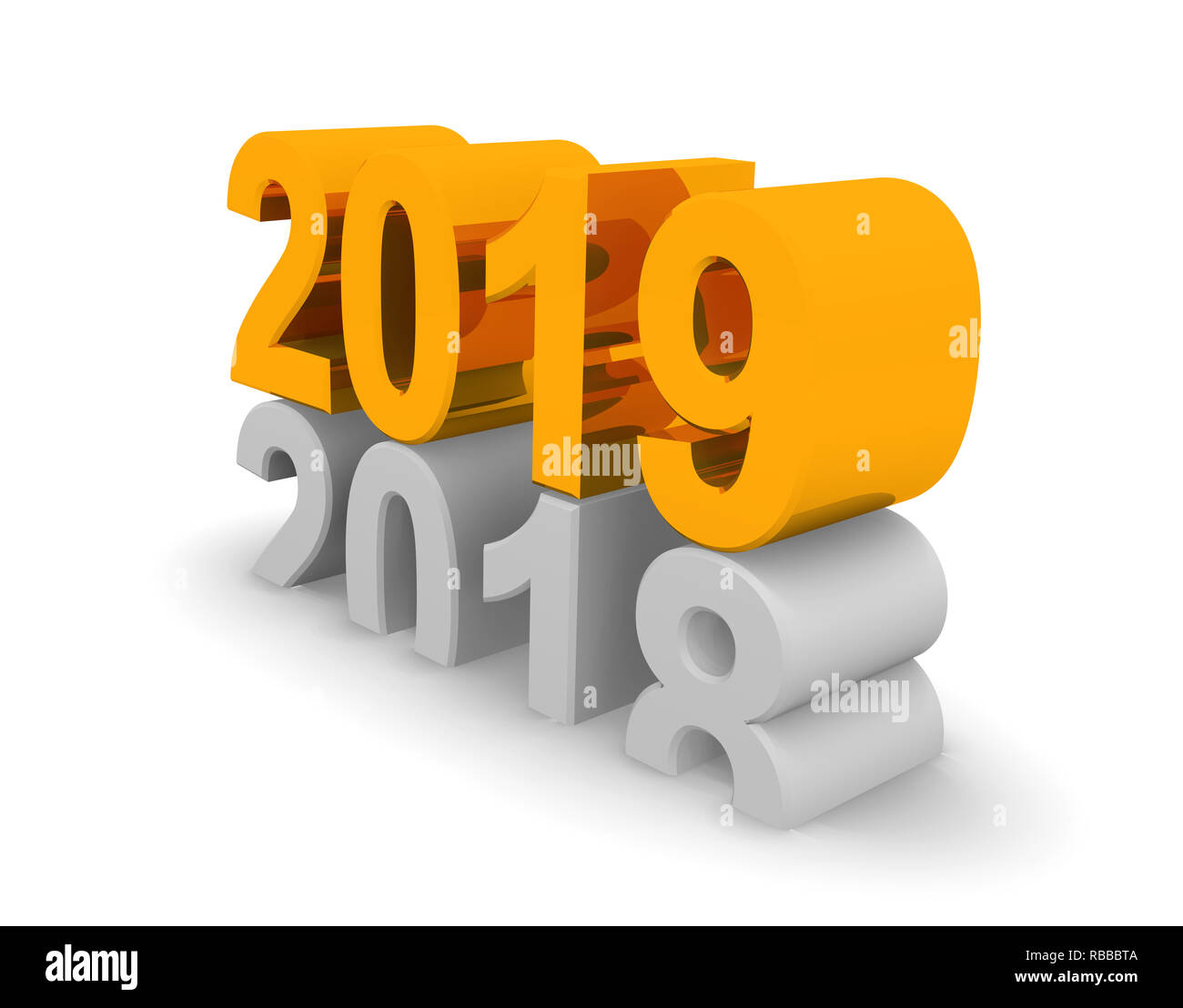 New Year 2019 concept 3d image on a white background, 3d rendering Stock Photo