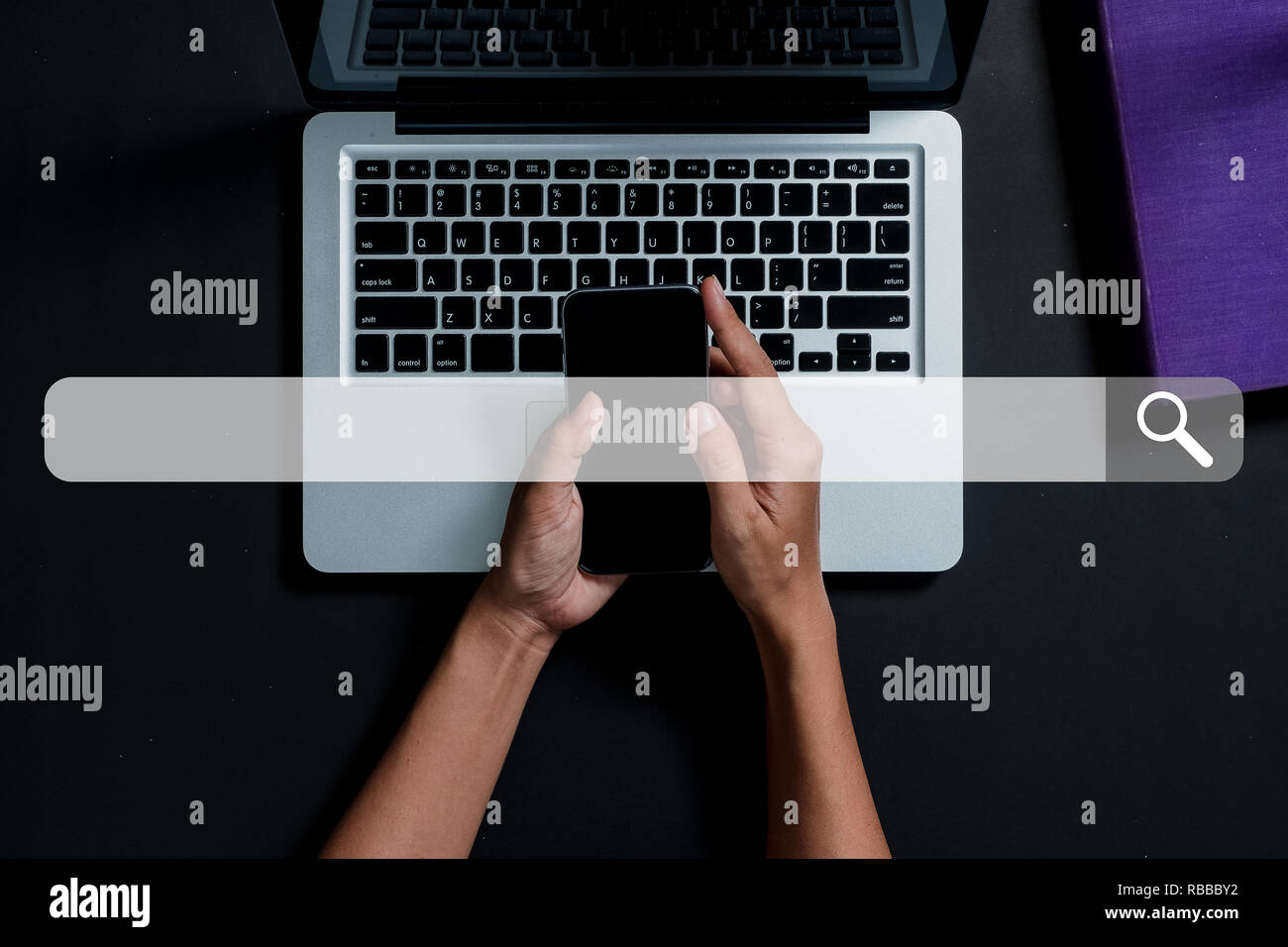 Searching browsing internet data information networking concept, Man working with smartphone background. Stock Photo