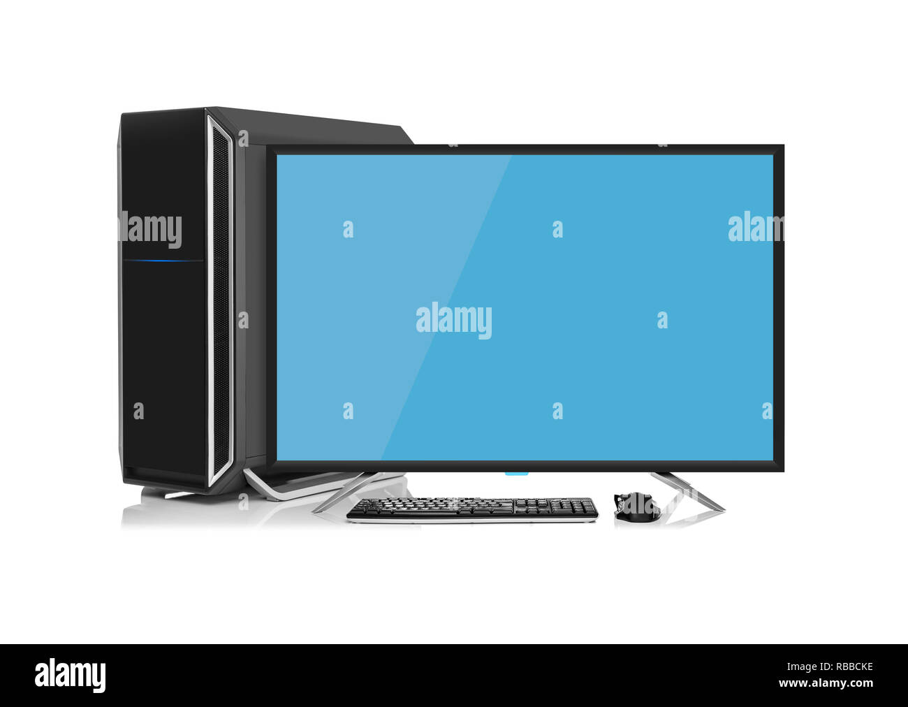 Modern desktop computer with wireless keyboard and mouse Stock Photo