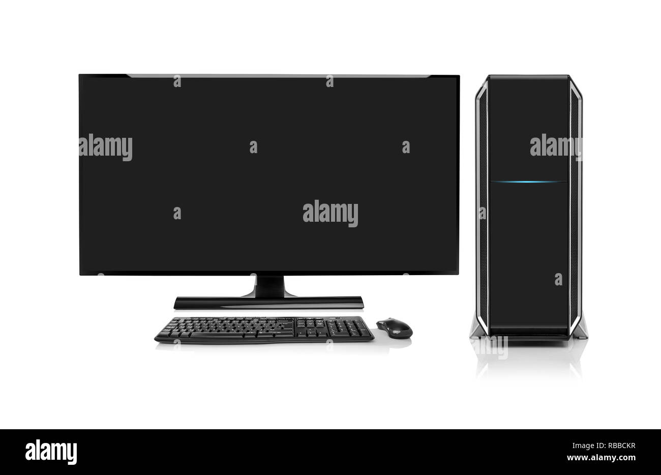 Modern desktop computer with wireless keyboard and mouse Stock Photo