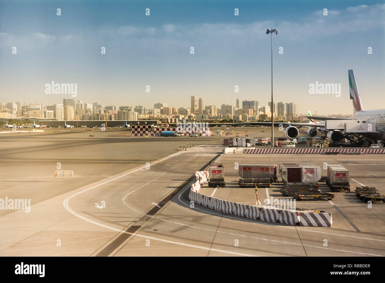 Dubai, UAE - October 31, 2018: View of Dubai's buildings from the international Dubai airport runways Stock Photo