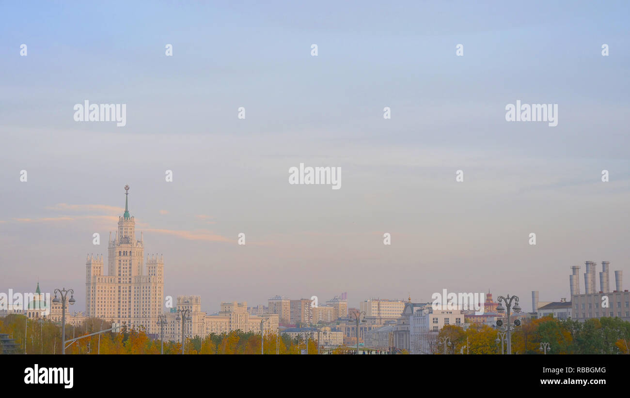 Elegant pastel sky city landscape view in Moscow Russia. Stock Photo