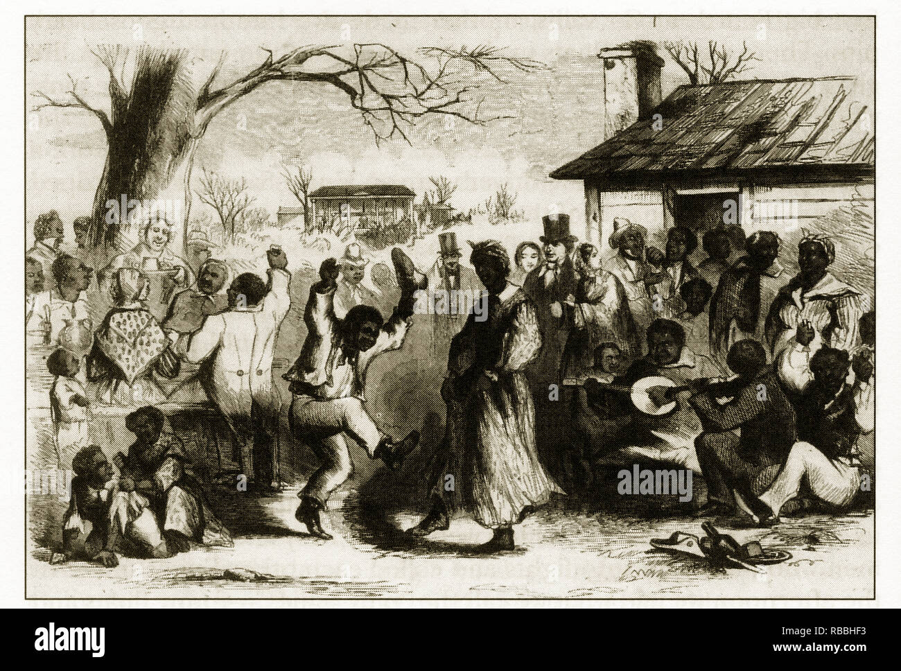 Antique Early American Engraving Depicting Social Issues, Circa 1850's Stock Photo