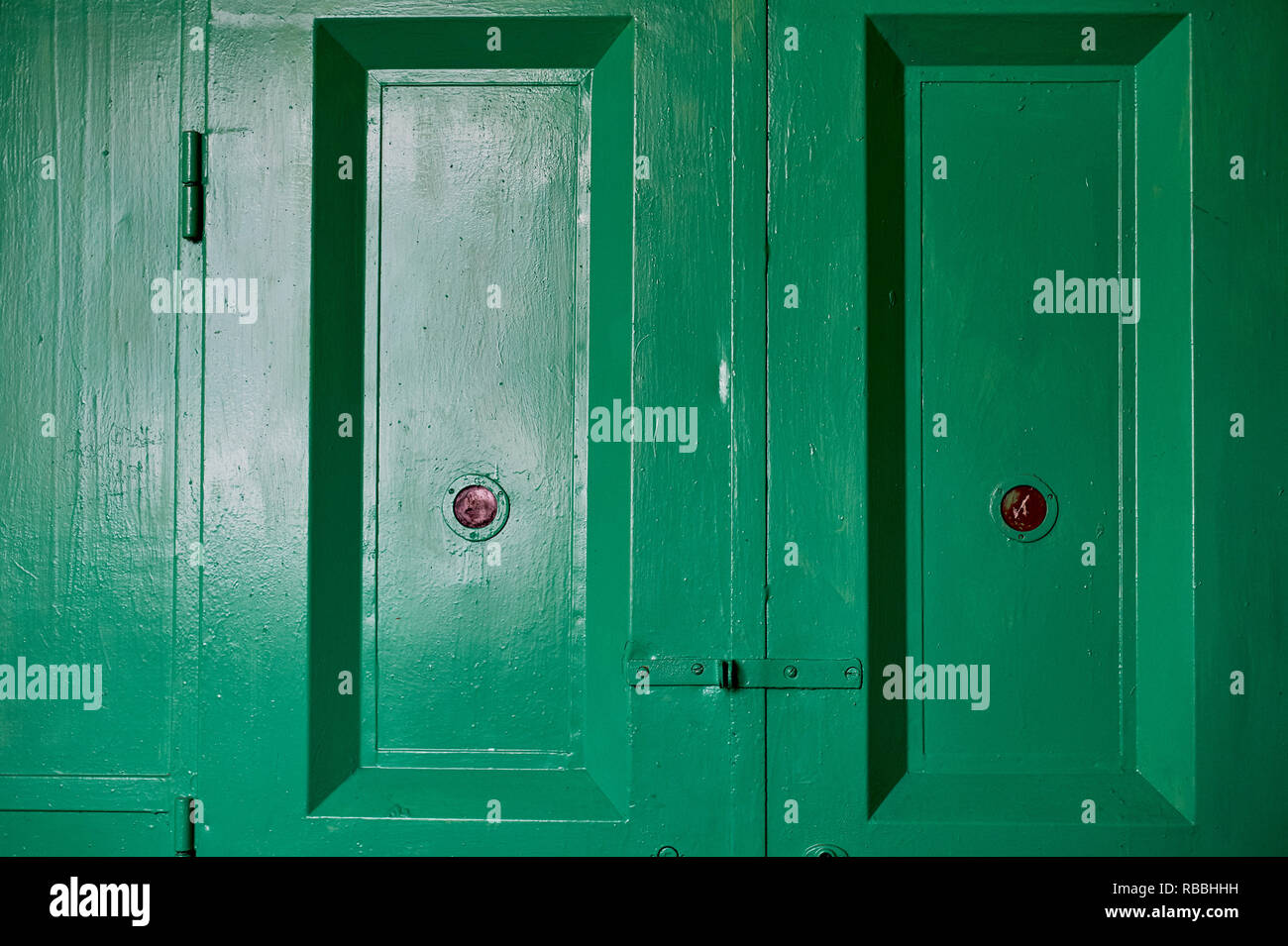 Green Doors Of An Old Freight Elevator In An Industrial