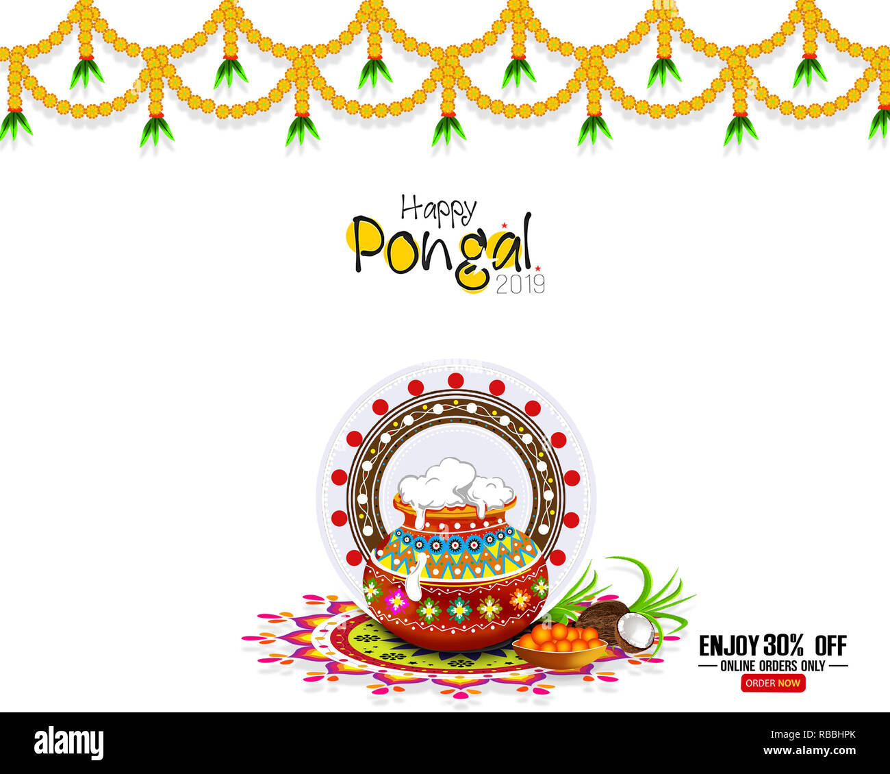 illustration of Happy Pongal festival of Tamil Nadu India background with  rice in traditional mud pot, sugarcane and plate of religious offerings  Stock Photo - Alamy