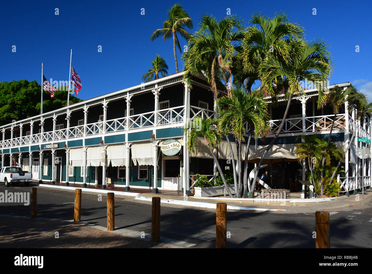 Historic Lahaina, Maui, 1st Capital of the Hawaiian Islands and former whaling town. Stock Photo