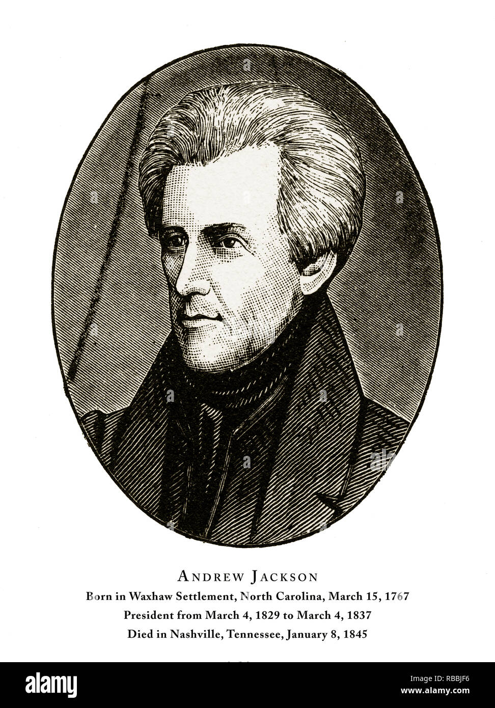 Andrew Jackson, Engraved Portrait of President, 1888 Stock Photo