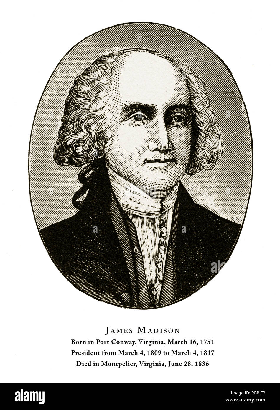 James Madison, Engraved Portrait of President, 1888 Stock Photo Alamy