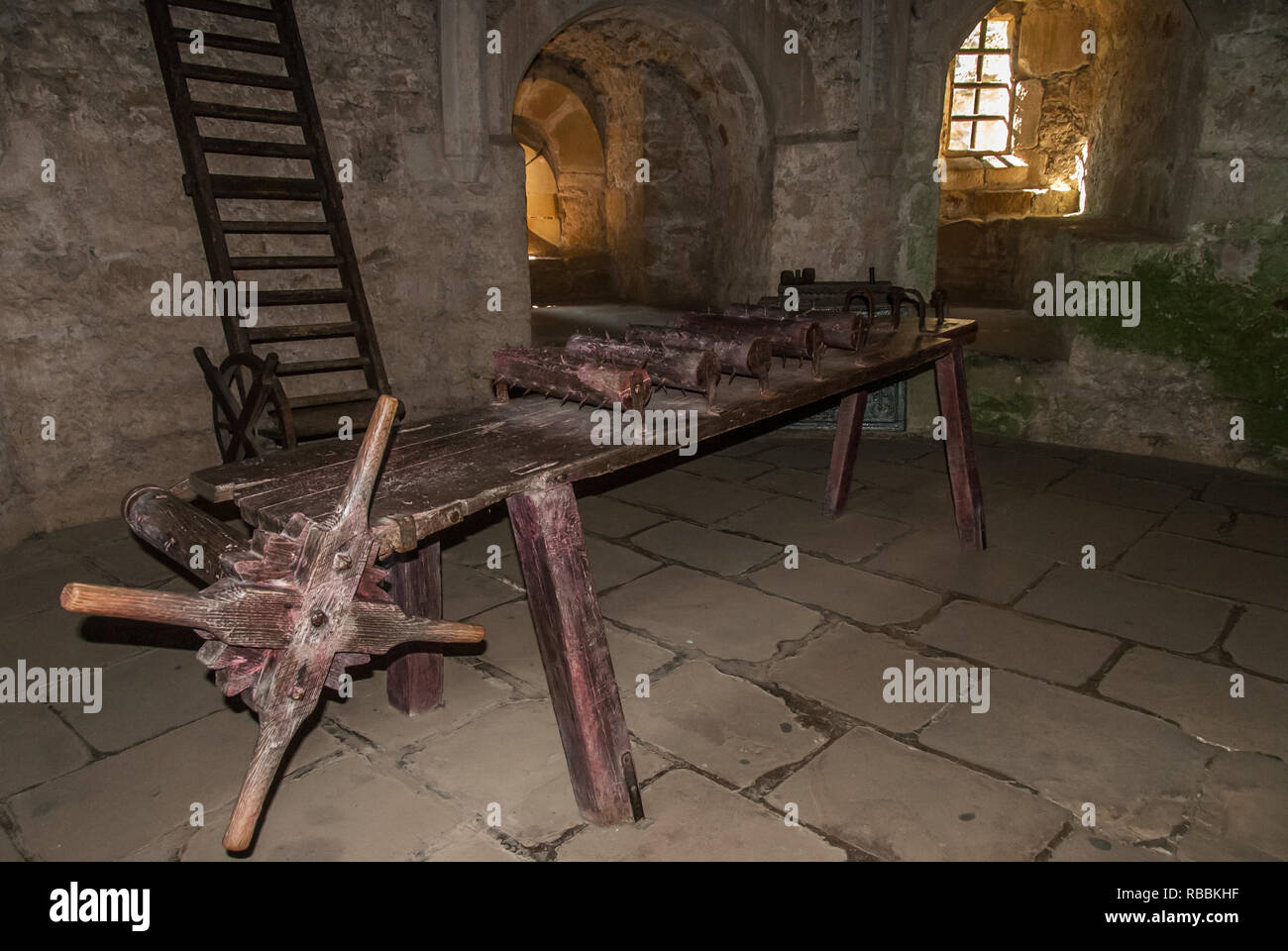 torture instruments in old medieval castle in Luxemburg Stock Photo