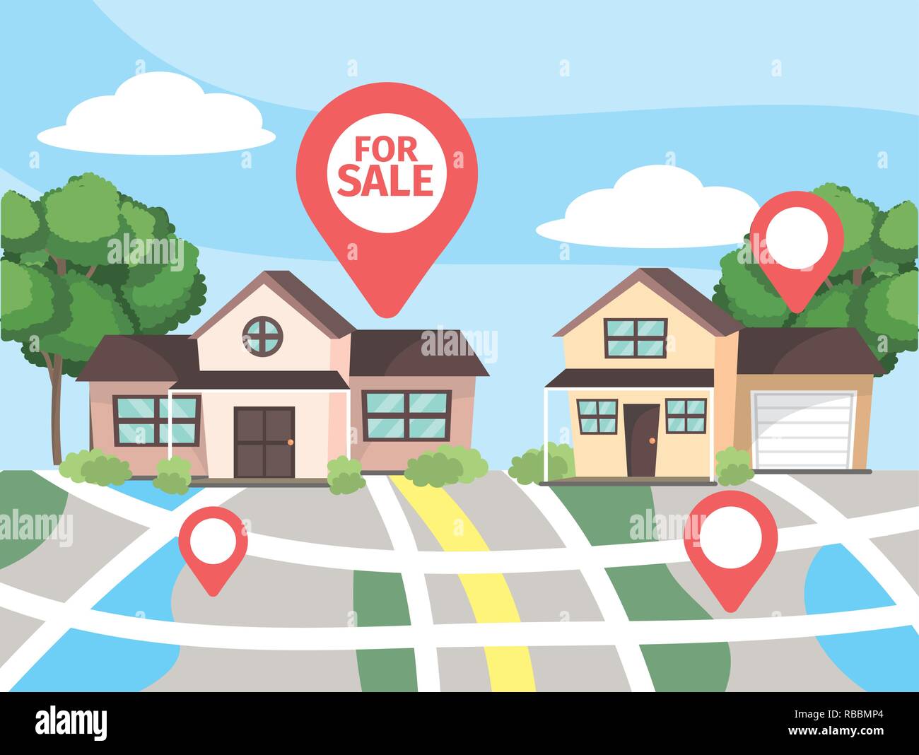 map location to house property sale Stock Vector