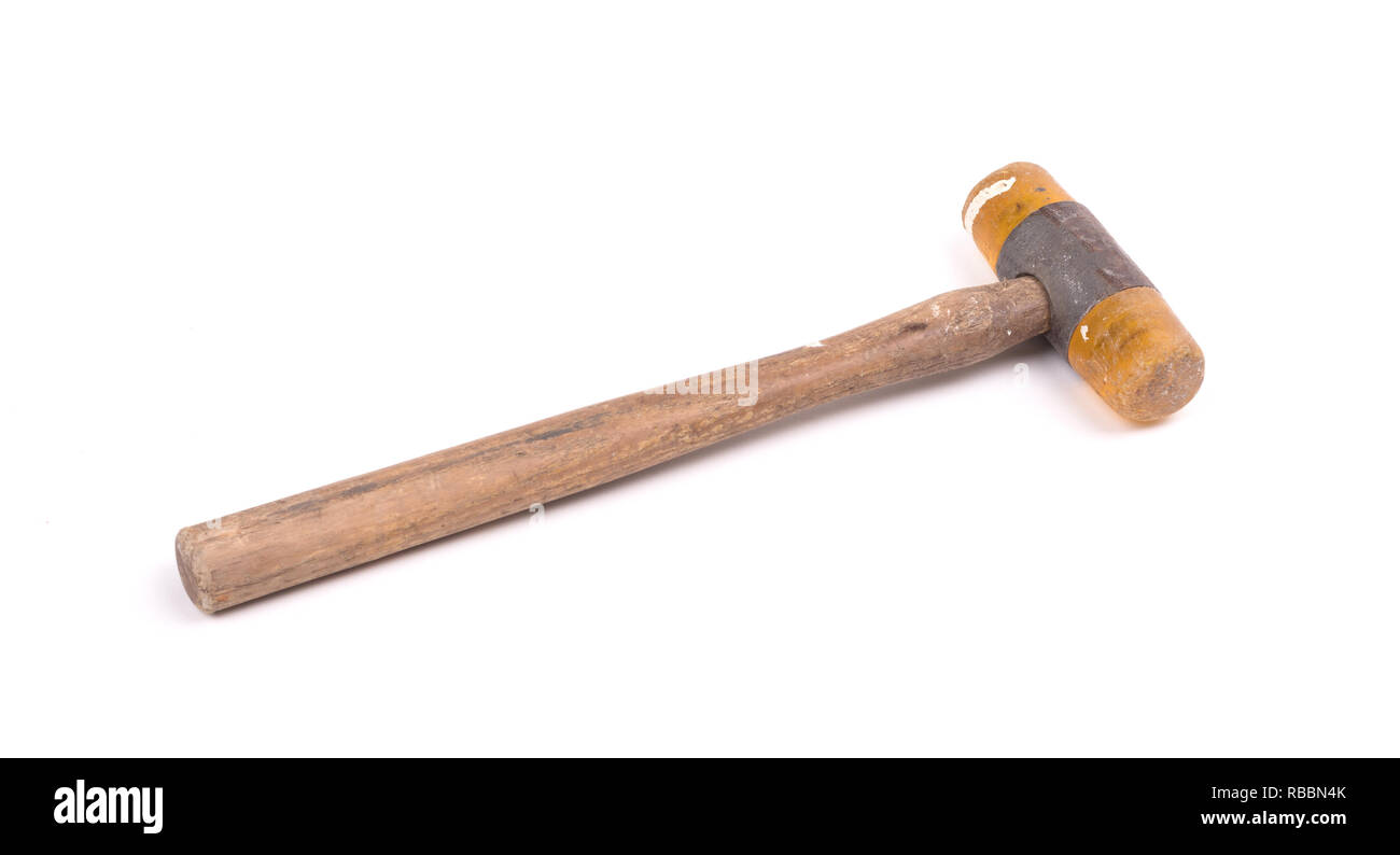Old wooden hammer isolated on a white background Stock Photo - Alamy