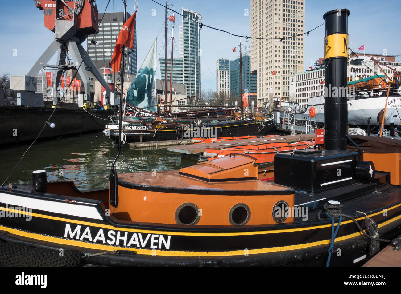 Maashaven Rotterdam, Maritiem museum Rotterdam. Stock Photo