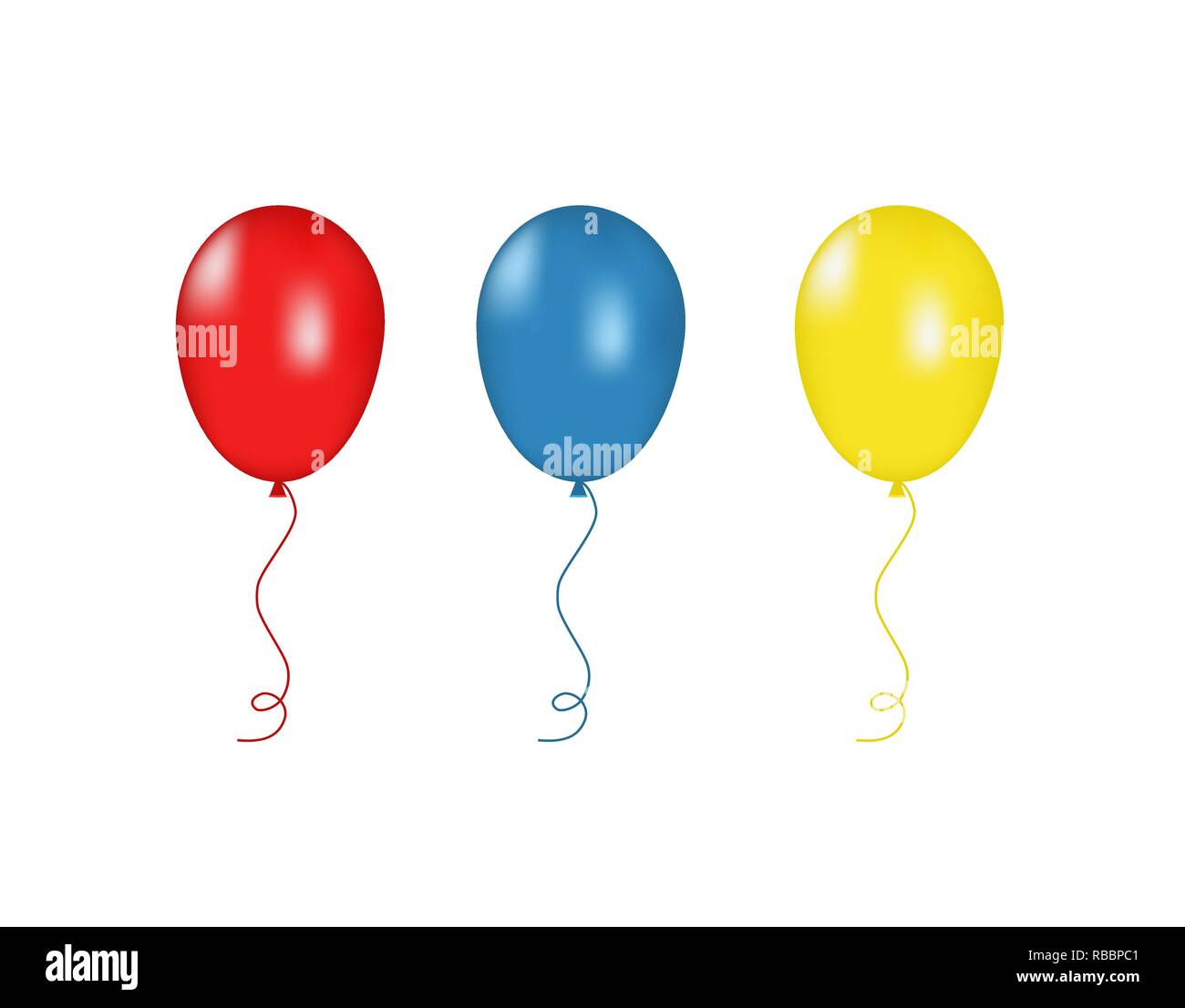 Red, blue and yellow balloons isolated. Vector illustration Stock Vector