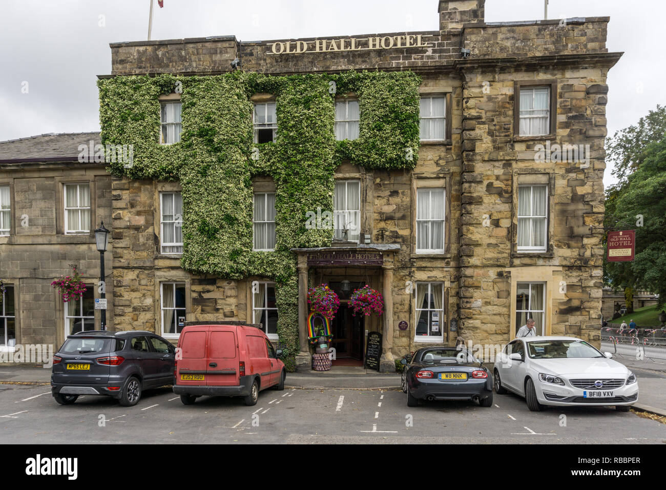 The frontage of the 16th century Old Hall Hotel, famed for being one of England's oldest hotels; Buxton, Derbyshire, UK Stock Photo
