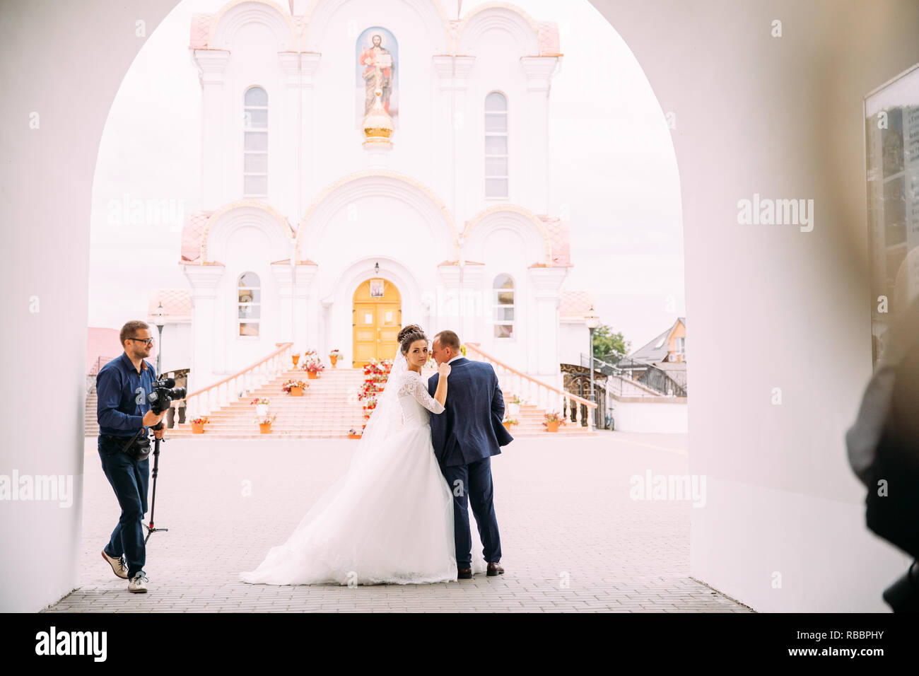 Turov, Belarus - September 22, 2018: Wedding Near Cathedral Of St. Kirill And Lavrenty Turovsky Stock Photo