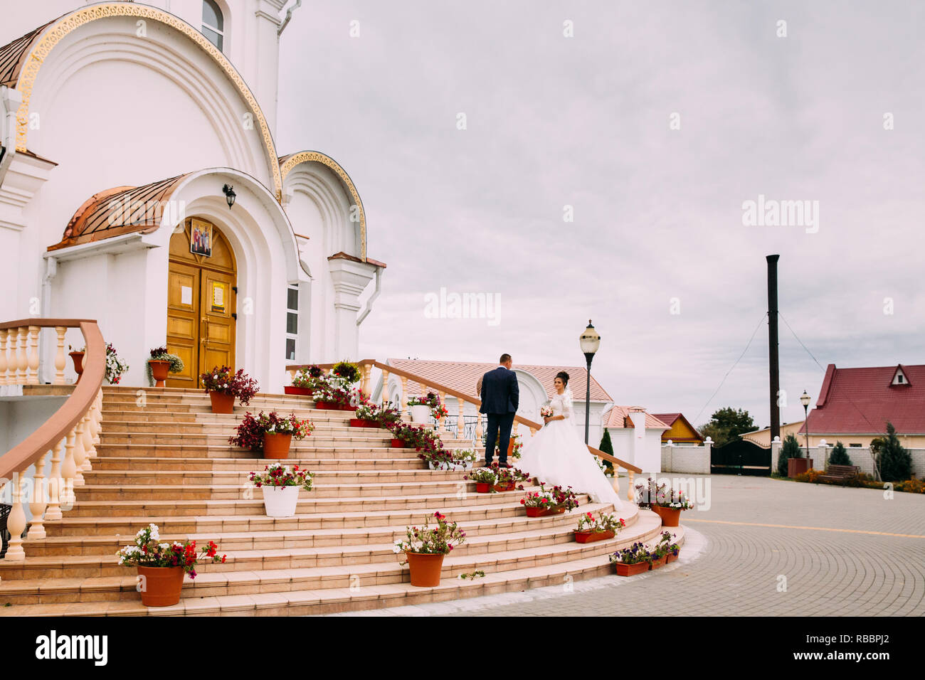 Turov, Belarus - September 22, 2018: Wedding Near Cathedral Of St. Kirill And Lavrenty Turovsky Stock Photo