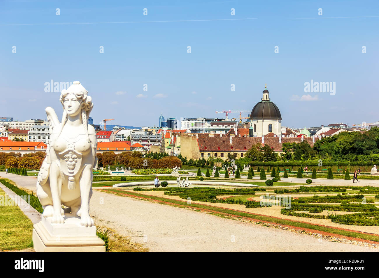 Belvedere Garden view with beautiful white statues, Vienna Stock Photo